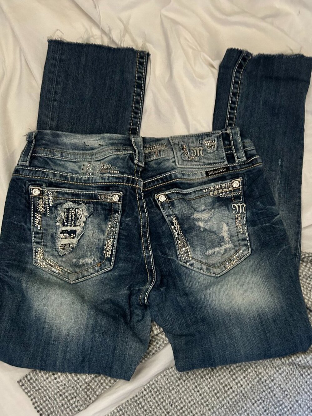 Miss ME size 30  bling distressed  blue denim pants jeans womens straight